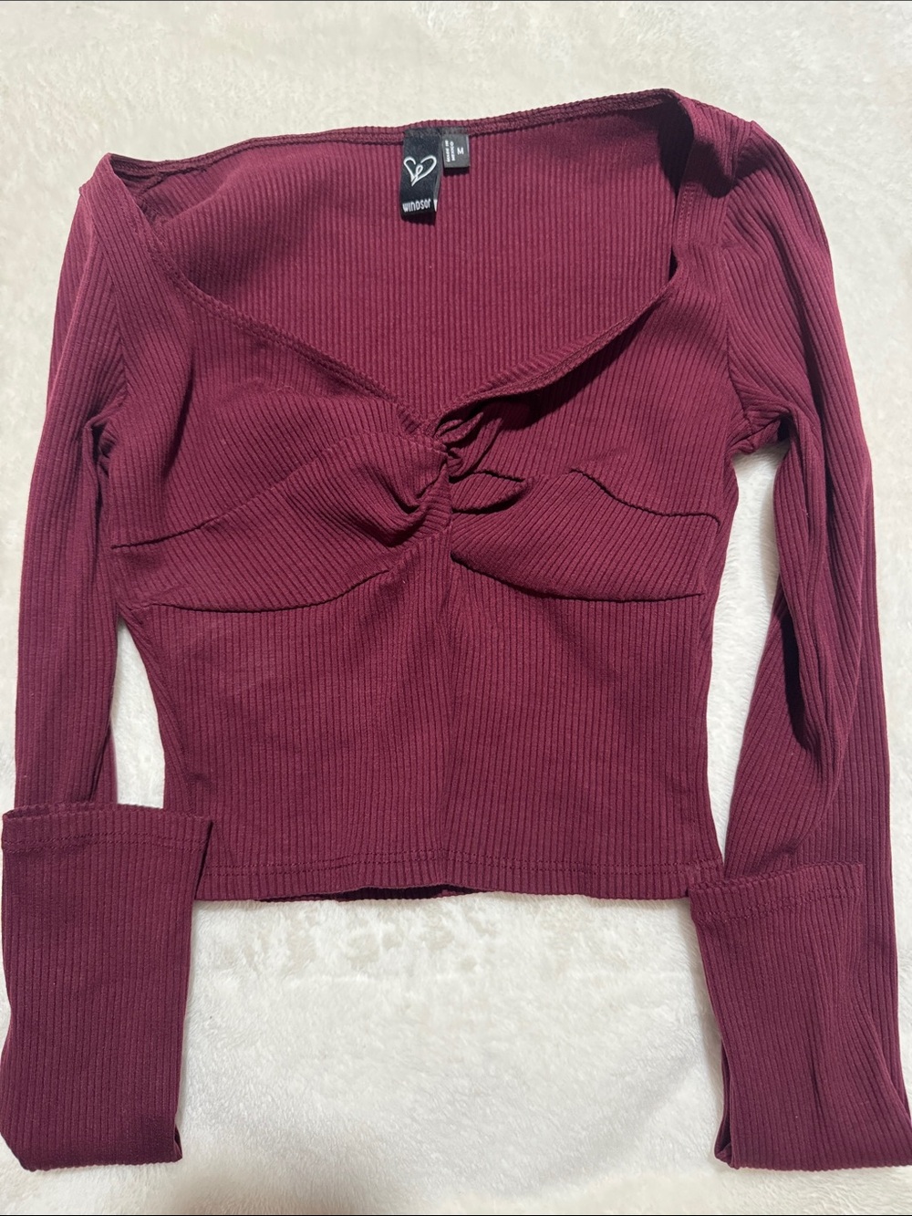 Windsor Burgundy Ribbed Long-Sleeve Twist-Front Top